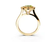 Halo Engagement Ring Setting for Fancy Yellow Heart-Shaped Center with Milgrain Frame, Pave Band and Prong Head in Yellow Gold