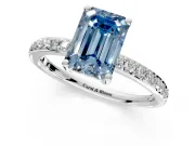 Solitaire Engagement Ring Setting for Fancy Blue Emerald Cut Center with Fine Pave Band and Prong Head in Platinum