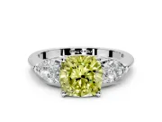 3 Stone Engagement Ring Setting for Fancy Yellow Cushion Cut Center with Large Pear-Shaped Accents and Prong Head in Platinum