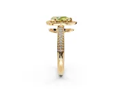 Milgrain Halo Engagement Ring Setting for Fancy Yellow Pear-Shaped Center with Three-Sided Pave Band and Prong Head in Yellow Gold