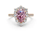 Halo Engagement Ring Setting for Fancy Pink Pear-Shaped Center with Single-Row Pave, Open Basket and Prong Head in Rose Gold