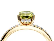 Solitaire Engagement Ring Setting for Fancy Yellow Emerald Cut Center with Fine Pave Band and Prong Head in Yellow Gold