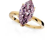 Solitaire Engagement Ring Setting for Fancy Pink Marquise Center with Thin Rounded Plain Band and Prong Head in Yellow Gold