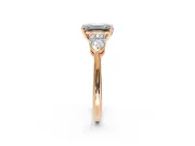 3 Stone Engagement Ring Setting for Emerald Cut Center with Large Pear-Shaped Accents and Prong Head in Rose Gold