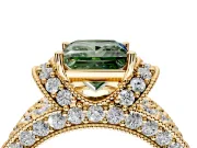Pave Engagement Ring Setting for Fancy Green Princess Cut Center with Curved Accent Rows, Openwork and Prong Head in Yellow Gold