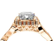 Halo Engagement Ring Setting for Radiant Cut Center with Leaf Motif Split Shank and Prong Head in Rose Gold
