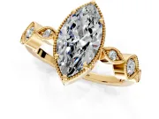 Vintage Station Engagement Ring Setting for Marquise Center with Accents and Prong Head in Yellow Gold
