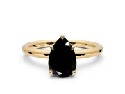 Hidden Halo Engagement Ring Setting for Fancy Black Pear-Shaped Center with Thin Rounded Band and Prong Head in Yellow Gold