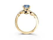 Solitaire Engagement Ring Setting for Fancy Blue Cushion Cut Center with Pave Bypass Twist Band and Prong Head in Yellow Gold
