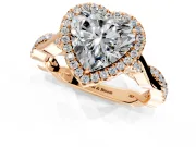 Halo Engagement Ring Setting for Heart-Shaped Center with Twist Band and Prong Head in Rose Gold