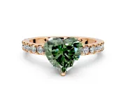 Solitaire Engagement Ring Setting for Fancy Green Heart-Shaped Center with Fine Pave Band and Claw Prong Head in Rose Gold