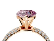 Solitaire Engagement Ring Setting for Fancy Pink Heart-Shaped Center with Domed Multi-Row Pave Band and Prong Head in Rose Gold