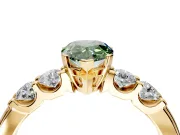 5 Stone Engagement Ring Setting for Fancy Green Pear-Shaped Center with Plain Band and Prong Head in Yellow Gold