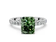 Solitaire Engagement Ring Setting for Fancy Green Radiant Cut Center with Large Accent Band and Prong Head in Platinum