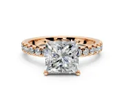 Solitaire Engagement Ring Setting for Princess Cut Center with Large Accents and Prong Head in Rose Gold