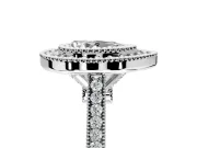 Halo Engagement Ring Setting for Pear-Shaped Center with Milgrain Frame, Pave Band and Prong Head in White Gold