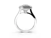 Halo Engagement Ring Setting for Princess Cut Center with Milgrain Frame, Pave Band and Prong Head in Sterling Silver