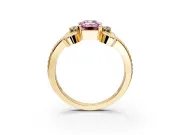 Solitaire Engagement Ring Setting for Fancy Pink Emerald Cut Center with Twisted Band and Scroll Prong Head in Yellow Gold