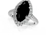 Halo Engagement Ring Setting for Fancy Black Marquise Center with Narrowing Pave Band and Prong Head in Sterling Silver