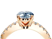 Solitaire Engagement Ring Setting for Fancy Blue Oval Center with Single Row Accent Band and Prong Head in Rose Gold