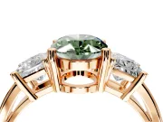 3 Stone Engagement Ring Setting for Fancy Green Oval Center with Matching Side Accents and Prong Head in Rose Gold