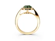 Bezel-Framed Halo Engagement Ring Setting for Fancy Green Round Cut Center with Pave Band and Prong Head in Yellow Gold