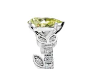 Leaf Motif Engagement Ring Setting for Fancy Yellow Pear-Shaped Center with Pave Band and Prong Head in Platinum