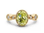 Vintage Station Engagement Ring Setting for Fancy Yellow Oval Center with Accents and Prong Head in Yellow Gold