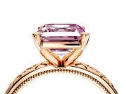 Solitaire Engagement Ring Setting for Fancy Pink Asscher Cut Center with Scrollwork Band and Prong Head in Rose Gold