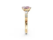 Bar-Set Engagement Ring Setting for Fancy Pink Pear-Shaped Center with Tapered Baguette Accents and Prong Head in Yellow Gold
