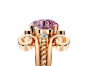 Solitaire Engagement Ring Setting for Fancy Pink Round Cut Center with Twisted Band and Scroll Prong Head in Rose Gold