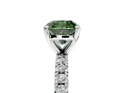 Solitaire Engagement Ring Setting for Fancy Green Cushion Cut Center with Fine Pave Band and Claw Prong Head in Platinum
