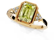 Cluster Engagement Ring Setting for Fancy Yellow Emerald Cut Center with Milgrain Shoulder Clusters and Prong Head in Yellow Gold