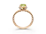 Halo Engagement Ring Setting for Fancy Yellow Cushion Cut Center with Rope Twist Split Shank and Prong Head in Rose Gold