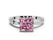 Solitaire Engagement Ring Setting for Fancy Pink Princess Cut Center with Carved Leaf Shoulders and Prong Head in Platinum