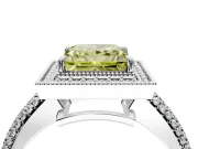 Milgrain Halo Engagement Ring Setting for Fancy Yellow Princess Cut Center with Three-Sided Pave Band and Prong Head in White Gold