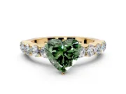 Shared-Prong Engagement Ring Setting for Fancy Green Heart-Shaped Center with Graduated Accents and Prong Head in Yellow Gold