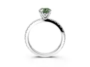 Solitaire Engagement Ring Setting for Fancy Green Oval Center with Fine Pave Band and Claw Prong Head in Sterling Silver
