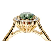 Starburst Halo Engagement Ring Setting for Fancy Green Pear-Shaped Center with Thin Round-Wire Band and Prong Head in Yellow Gold