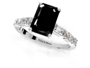 Baguette Engagement Ring Setting for Fancy Black Emerald Cut Center with Alternating Bar-Set Band and Prong Head in Platinum