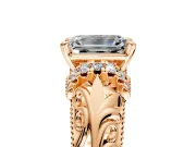 Solitaire Engagement Ring Setting for Emerald Cut Center with Filigree Accent Basket and Prong Head in Rose Gold