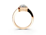 Halo Engagement Ring Setting for Radiant Cut Center with Heart-Shaped Openwork, Pave Band and Prong Head in Rose Gold