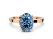 Hidden Halo Engagement Ring Setting for Fancy Blue Oval Center with Wide Flat Plain Band and Prong Head in Rose Gold