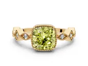 Milgrain Bezel Engagement Ring Setting for Fancy Yellow Cushion Cut Center with Marquise Stations and Bezel Head in Yellow Gold