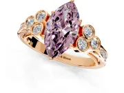Cluster Engagement Ring Setting for Fancy Pink Marquise Center with Bezel Accent Clusters and Prong Head in Rose Gold