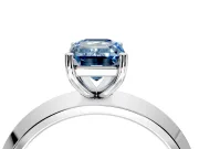 Solitaire Engagement Ring Setting for Fancy Blue Emerald Cut Center with Wide Knife Ridge Band and Prong Head in Platinum