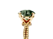 Solitaire Engagement Ring Setting for Fancy Green Round Cut Center with Twist Band and Bead Prong Head in Yellow Gold