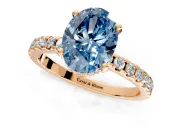 Solitaire Engagement Ring Setting for Fancy Blue Oval Center with Band of Accents and Prong Head in Rose Gold