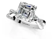 Solitaire Engagement Ring Setting for Asscher Cut Center with Half-Pave Crossover Band and Prong Head in Sterling Silver