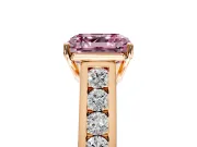 Solitaire Engagement Ring Setting for Fancy Pink Asscher Cut Center with Round Cut Channel Band and Prong Head in Rose Gold